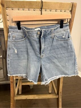 Seven7 Light Blue Distressed Frayed Hem Denim Shorts